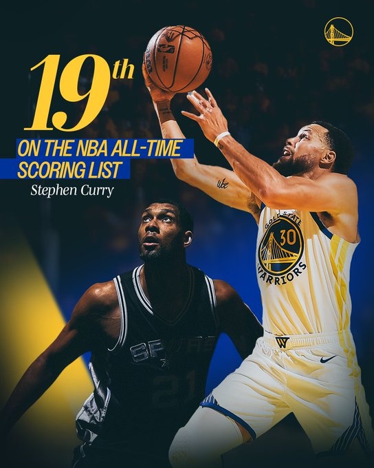 必一运动官方网站-勇士官方晒出海报：祝贺库里超越邓肯 升至历史得分榜第19位